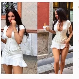 HOUSE OF CB 'Tianna' Ivory Ruffle Corset Dress /Size L NWOT